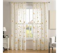 Cream Sheer Curtains with Star and Moon for Nursery Privacy 63 inch Drop