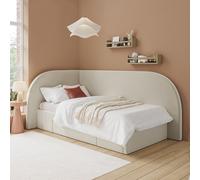 Cream Single Velvet Bed Frame with Storage Drawer and Curved Headboard - Reagan
