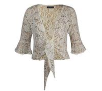 Cream Size 12/14 Sparkly Sequin Lace Front Tie Evening Bolero Shrug