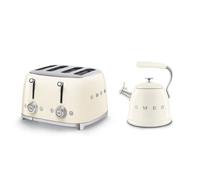 Smeg Wkf01, Tsf03 Whistling Stovetop Kettle & 4-Slice Toaster Set In Cream Cream One Size