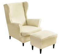 Cream Spandex 2-Piece Armchair Cover Set with Ottoman Washable Stretch Recliner Slipcovers for Living Room 3-Piece Furniture Protector for Easy Care