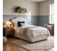 Cream Striped Single Bed with Storage Drawer - Chenille Upholstery