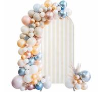 Cream Striped Wedding Arch Cover, Stretchy Spandex Arch Backdrop Stand Covers 7.2 FT, Modern Farmhouse Cream White Stripes Round Top Arched Backdrop Cover for Birthday Party Ceremony Baby Shower Event