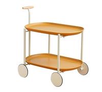 Cream Style 2-Tier Side Table with Wheels Moveable End Table with Storage Sofa Side Tables Storage Cart for Living Room(Yellow)