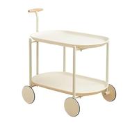 Cream Style 2-Tier Side Table with Wheels Moveable End Table with Storage Sofa Side Tables Storage Cart for Living Room(White)