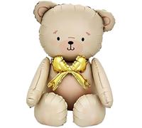 Cream Teddy Bear Balloon with Gold Bow Teddy Bear Foil Balloon Teddy Bear Birthday Party with Standing Balloons Photo Shoot Props