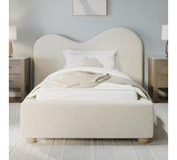 Cream Textured Fabric Single Ottoman Bed with Wide Curved Headboard - Aria