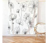 Cream Throw Blanket Gifts for Women Men, Soft Delicate Lines Flowers Chrysanthemums print Flannel Fleece Cozy Warm Blanket for Bed Sofa Couch Camping and Travel - 230 x 230 cm