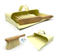 Cream Traditional Metal Dustpan and Brush Set with Wooden Handle and Soft Synthetic Bristles, Durable Strong Dustpan and Brush (Dustpan and Brush)
