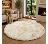 (CREAM- TYE DYE, 120X120 CM ROUND) Extra Large Rugs Fluffy Shaggy Living Room Rug