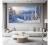 Cream Unframed Canvas Wall Art, Modern Beautiful Snow-Capped Mountains Trees Pictures Painting on Canvas Prints for Living Room Bedroom Bathroom Kitchen Hallway Ready To Hang - 61 x 41 cm