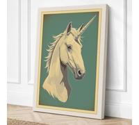 Cream Unicorn Vintage Canvas Wall Art Print 18x12 Inch (46 x 30 cm)