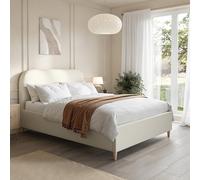 Cream Upholstered Double Bed Frame with Curved Headboard - Zara