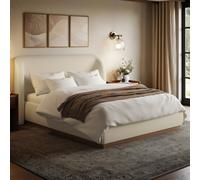 Cream Upholstered King Size Ottoman Bed with Curved Headboard - Adelyn