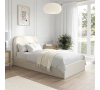 Cream Upholstered Single Ottoman Bed with Curved Headboard - Zara