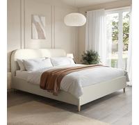 Cream Upholstered Super King Bed Frame with Curved Headboard - Zara