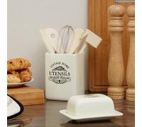Cream Utensil Holder with 6 Utensils | Vintage Home