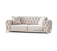 (Cream Velvet, 3 Seater Sofa) Snooze Online Velvet Chesterfield Sofas 3 and 2 Seater Sofas | Button Tufted Sofas and Couches | Sofa Set with Matching Legs & Cushions