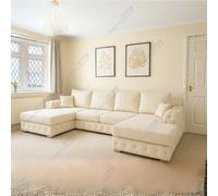 (Cream Velvet) SNOOZE Ashton Full Back Large U-Shape Corner Sofa Set Plush Velvet 6 Seater Sofa