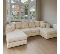 (Cream Velvet) SNOOZE Large Corner U Shape Sofa Velvet Ashton Scatter Back Sofa
