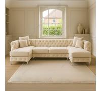 (Cream Velvet) SNOOZE Large U Shape Corner Sofa Set Monaco Plush Velvet 6 Seater Sofa Hand Made UK