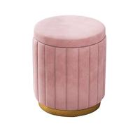 Cream Velvet Stool Ottoman Round Footrest with Removable Lid Stylish Dressing Table Pouffe for Makeup Room & Living Room Comfort