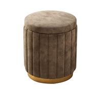 Cream Velvet Stool OttomanRound Dressing Table Footrest with Removable Lid Stylish Pouffe for Makeup Room & Living Room Decor