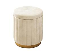 Cream Velvet Stool Round Ottoman with Removable Lid Stylish Footrest for Dressing Table Makeup Room & Living Room Furniture Chic Pouffe Seat