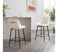 Cream Velvet Swivel Bar Stool Set of Two with Handle On Black Frame Modish Furnishing Cream One Size
