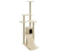 Cat Tree Cream 54x73x155 cm. Engineered Wood Plush Sisal Scratching Play Centre
