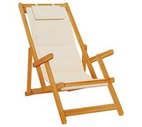 (cream) vidaXL Folding Beach Chair with Armrests Blue Acacia Wood & Textilene
