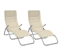 (cream) vidaXL Folding Sun Loungers 2 pcs Black Textilene and Powder-coated Steel