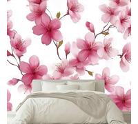 Cream Wallpaper Mural Poster, Minimalism Elegant Pink Flowers 3D Panoramic Custom Wallpaper 98 x 69 inch (W x H) - for Living Room Bedroom Decoration
