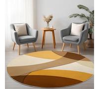Cream Washable Round Rug Area Rug, Abstract Curves Lines Print Large Rug with Upgrade Anti-slip PVC Material for Bedroom Classic Round Carpet Non Shedding, 210 cm