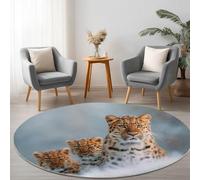 Cream Washable Round Rug Area Rug, Animal Tiger And Cub Print Large Rug with Upgrade Anti-slip PVC Material for Bedroom Classic Round Carpet Non Shedding, 150 cm