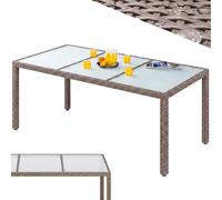 Cream Weatherproof Garden Table 190 x 90 x 75 cm Polyrattan Height-Adjustable Dining Table with 5mm Safety Glass