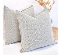 Cream White 16x16 Couch Pillow Covers Pack of 2 Chevron Weave Pattern Velvet Soft Chenille Zigzag Textured Pillowcase Modern Mid Century Elegant Cushion Case for Living Room Couch Sofa Bed