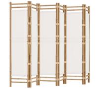 vidaXL Folding 6-Panel Room Divider - Bamboo/Canvas, 240x180cm Privacy Screen in Cream for Living Room, Bedroom, Outdoor Space