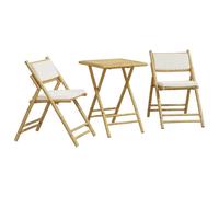 (cream white, 55 x 55 x 75 cm) vidaXL Folding Bistro Set 3 Piece with Cushions Bar Set Table and Chair Bamboo