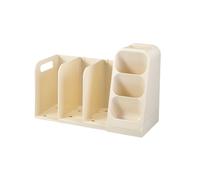 Cream White Adjustable Bookend Shelf with Slanted Pen Holder for | Cream white adjustable bookends combined with a slanted pen holder for compact desktop organisation