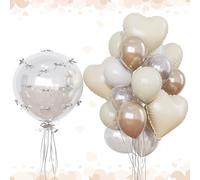 Cream White and Gold Balloons Beige Heart Balloon as Engagement Party Decorations, Metallic Champagne Gold and Sand White Nude Balloons 18 inch Clear Heart Shape Foil Balloon as Bride Wedding Decor