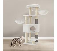 Feandrea Cat Tree for Large Cats, Heavy-Duty Cat Tower with Warm Pads, 2 Self-Groomers, 9 Scratching Posts, Large Perch, Cave, Baskets, 50 x 50 x 160 cm, Cream White and Beige PCT003W02