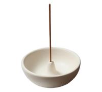 Cream White Ceramic Incense Holder Bowl - 3 Inch Round Incense Burner for Meditation, Home Decor, Ash Catcher with Center Hole for Thin Sticks (Cream White)
