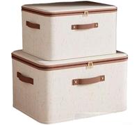 Cream White Cotton Linen Storage Box, Foldable Dustproof Clothes Organizer For Sweaters Quilts, Large Capacity Closet Container With Reinforced Pp Board, 30x20x15cm(D)