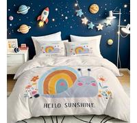 Cream White Duvet Cover 135 x 200 cm Soft Brushed Microfiber Bedding Sets, Cute Quilt Covers with 2 Pillowcases, Watercolor Cute Animal Snail Themed Bedspread for Boys Girls (Zipper Closure)
