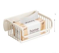 Cream White Mounted Tissue Box No Drilling Required Toilet Holder For Bathroom Modern Space Aluminum Alloy Rust Resistant Design With Strong Sticky Base For Roll And Folded Sheets 31cm(E)