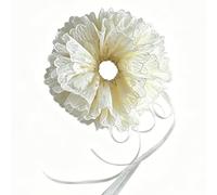 Cream White Oversized Lace Scrunchie with Ribbon Ties, Ruffled Floral Mesh Hair Scrunchy, Vintage Cottagecore Ponytail Holder, Elegant Bridal Wedding Hair Accessories for Women Girls