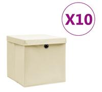 (cream with lids, 10 pcs) vidaXL Storage Boxes Organiser Cube Basket Container Pack Box Storage Chest
