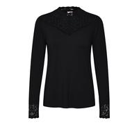 Cream Women's Blouse Top Lace Details Jersey Long Sleeves Slim Fit, Pitch Black, S