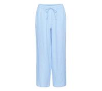 Cream Women's Pants Elastic Wide Legs Side Pockets Midrise Waist Trousers, Placid Blue Melange, L